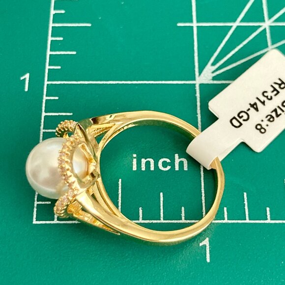 Art Deco Cubic Zirconia White Pearl Cocktail Ring Yellow Gold Plated Size 7 8 9 - Picture 15 of 16